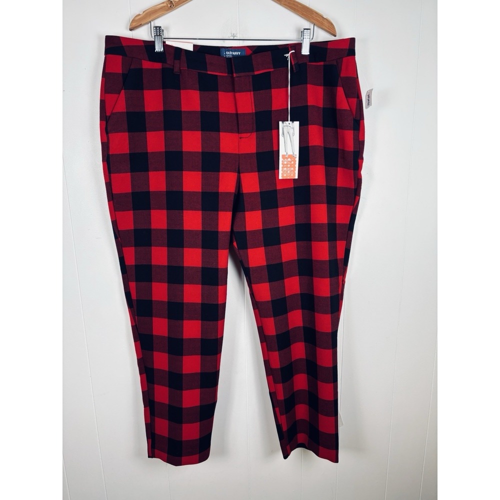Old Navy Harper Mid Rise Size 18 Red Black Buffalo Plaid Checkered Pants - NEW